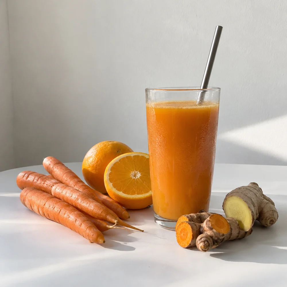 Vegan carrot, orange and ginger juice
