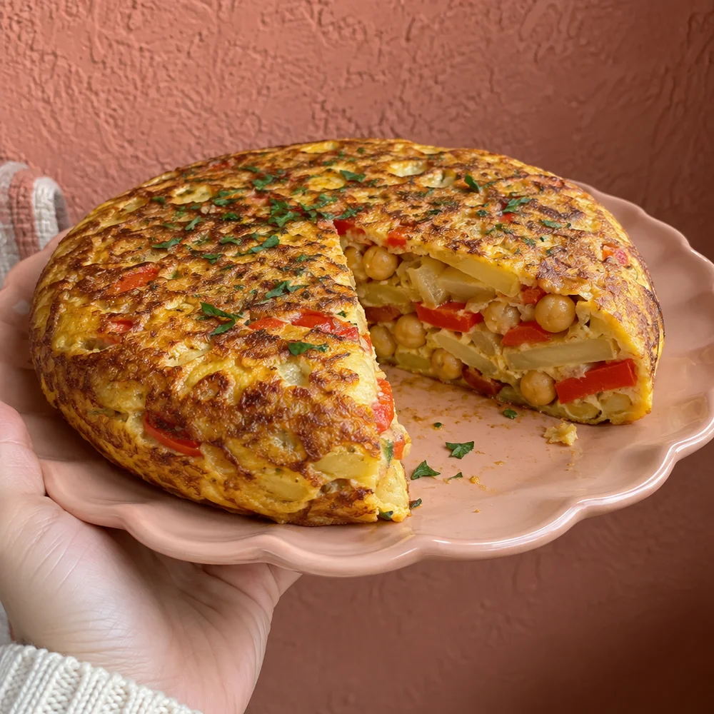 Spanish tortilla with chickpeas and red pepper