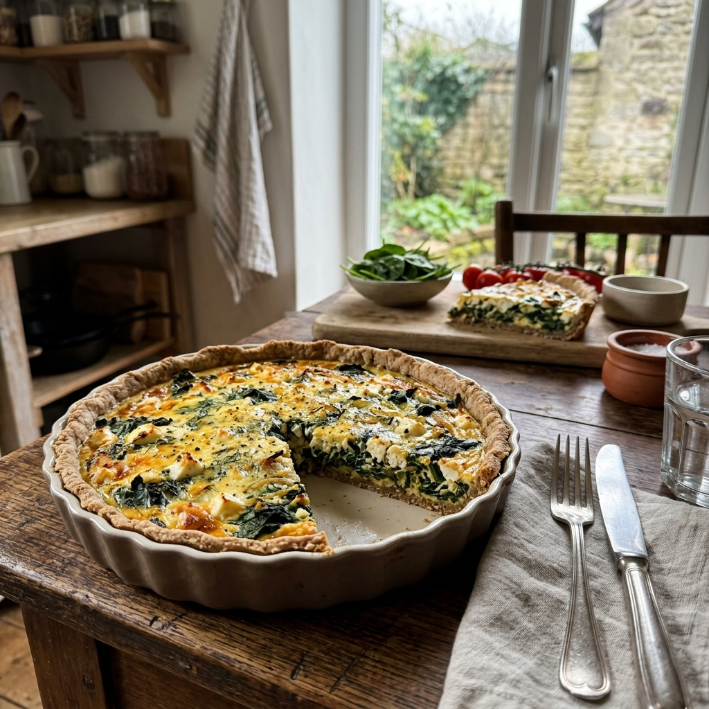 Spinach and feta quiche with a wholemeal base