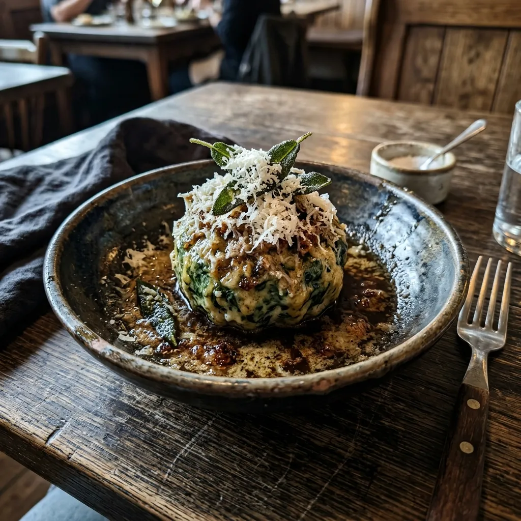 Rustic spinach and cheese dumplings in sage butter