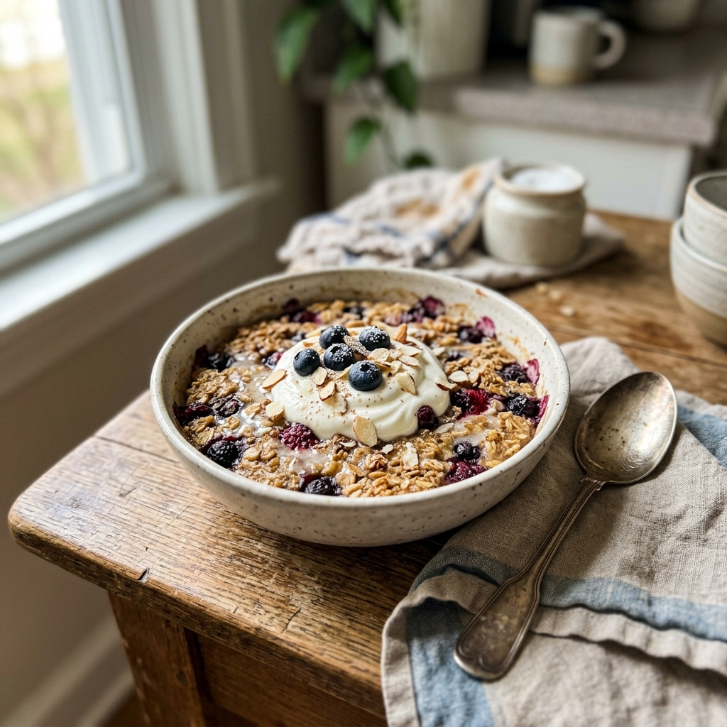Sweet blueberry and vanilla baked oats