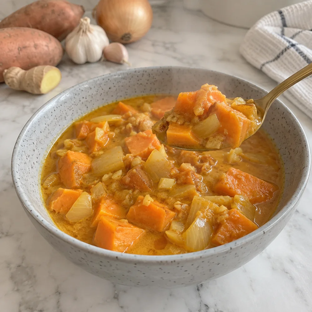 Vegan sweet potato curry with coconut milk