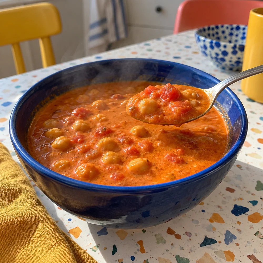 Tomato coconut soup with roasted chickpeas