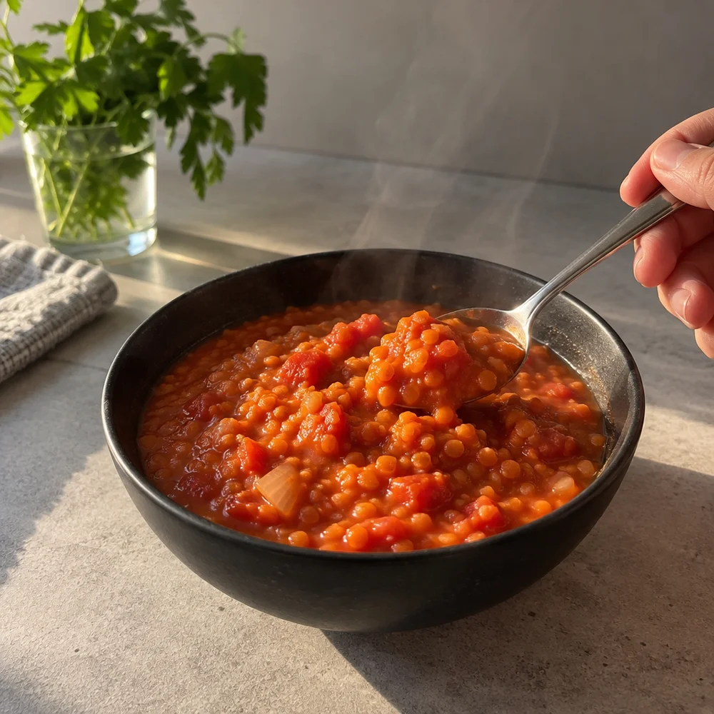 Vegan tomato and lentil stew