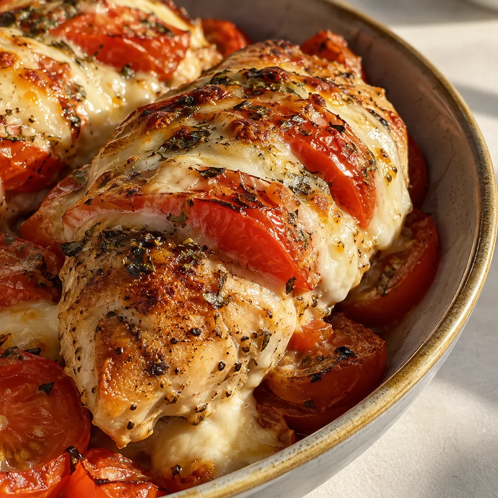 Oven-baked tomato and mozzarella chicken