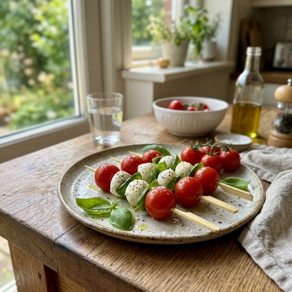 Tomato and mozzarella skewers