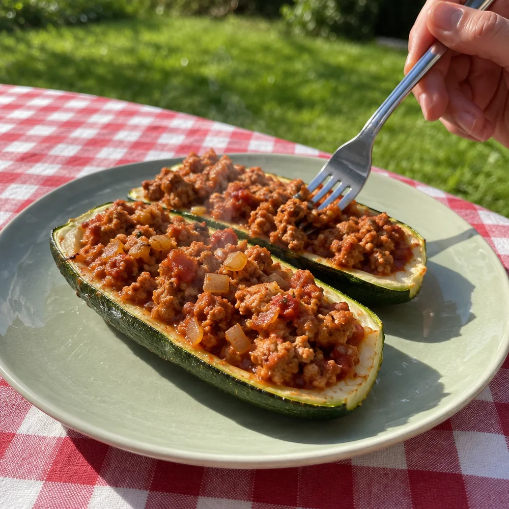 High-protein courgette boats with turkey mince