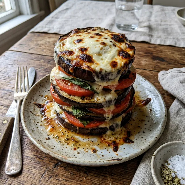 Baked aubergine stack with tomato