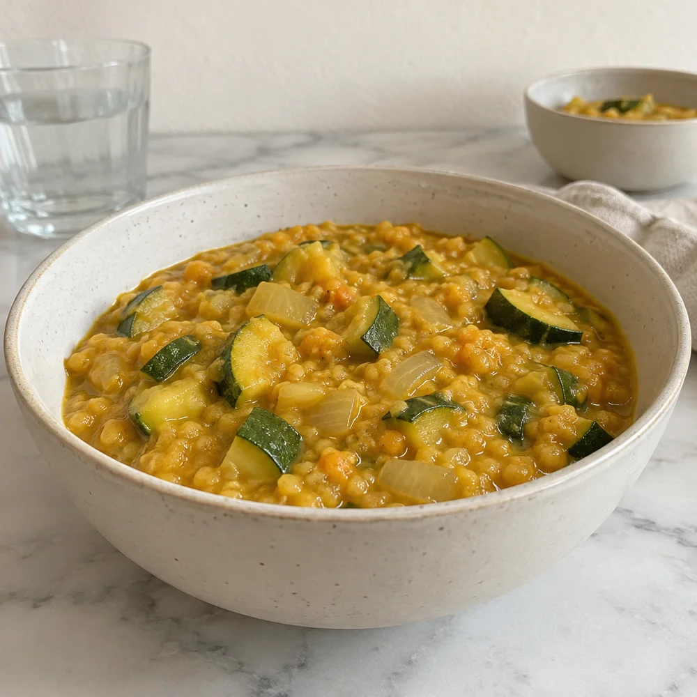 Vegan creamy coconut lentil dal with colourful veg