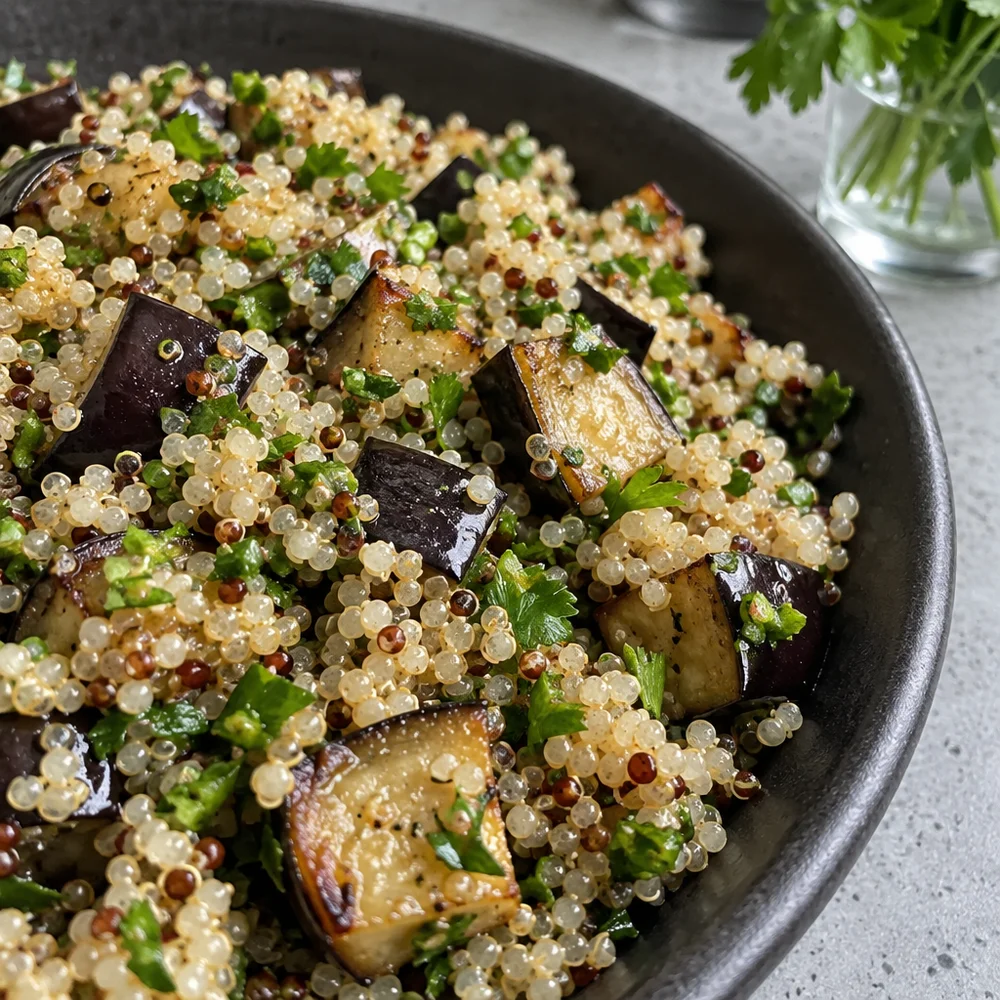 Vegan quinoa salad with aubergine