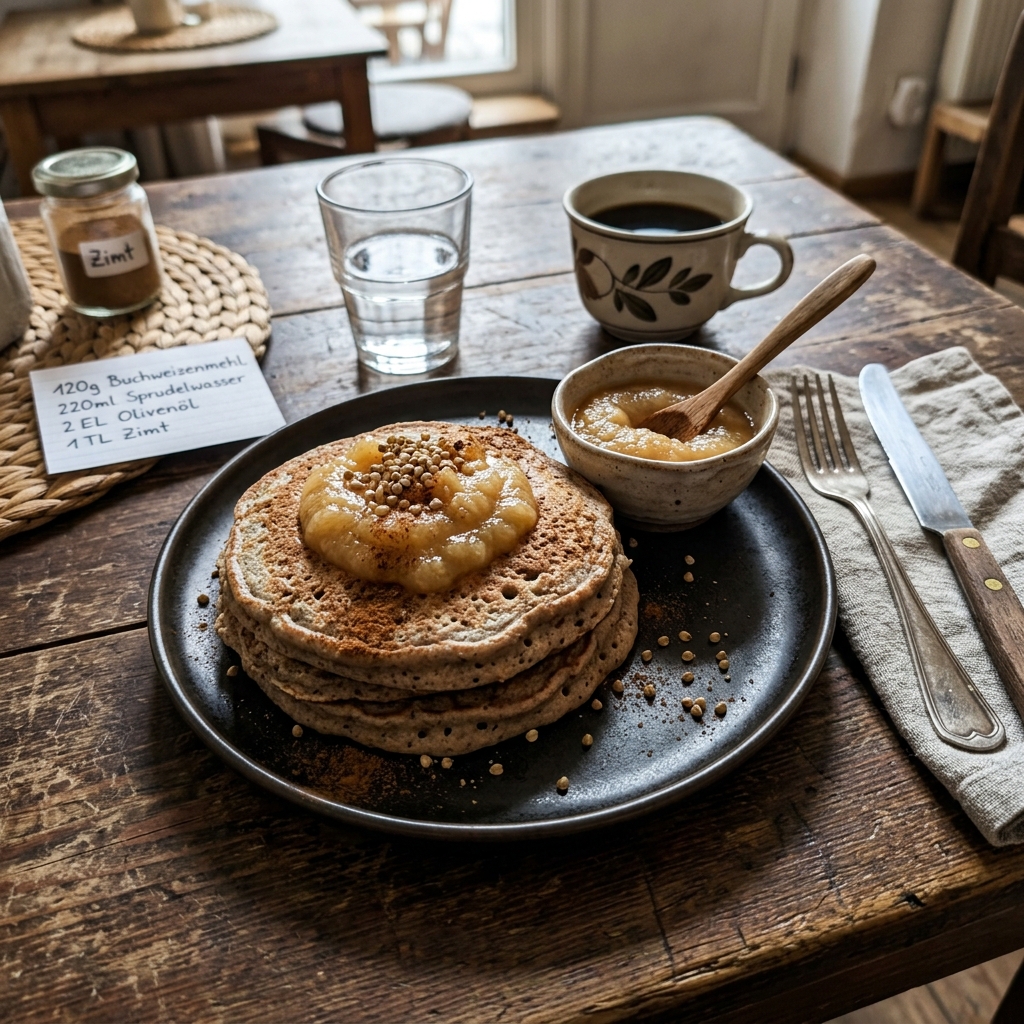Vegan buckwheat pancakes with apple purée