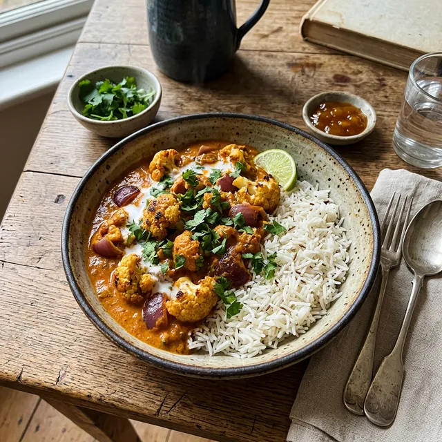 Vegan cauliflower tikka masala bowl