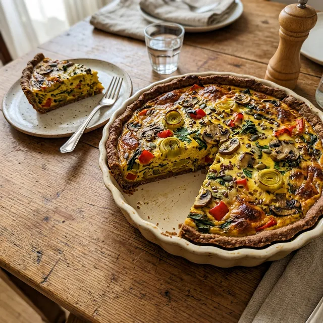 Vegan spelt and vegetable quiche