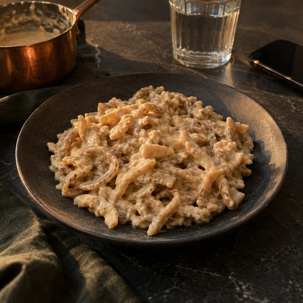 Vegan spelt Spätzle with cashew sauce