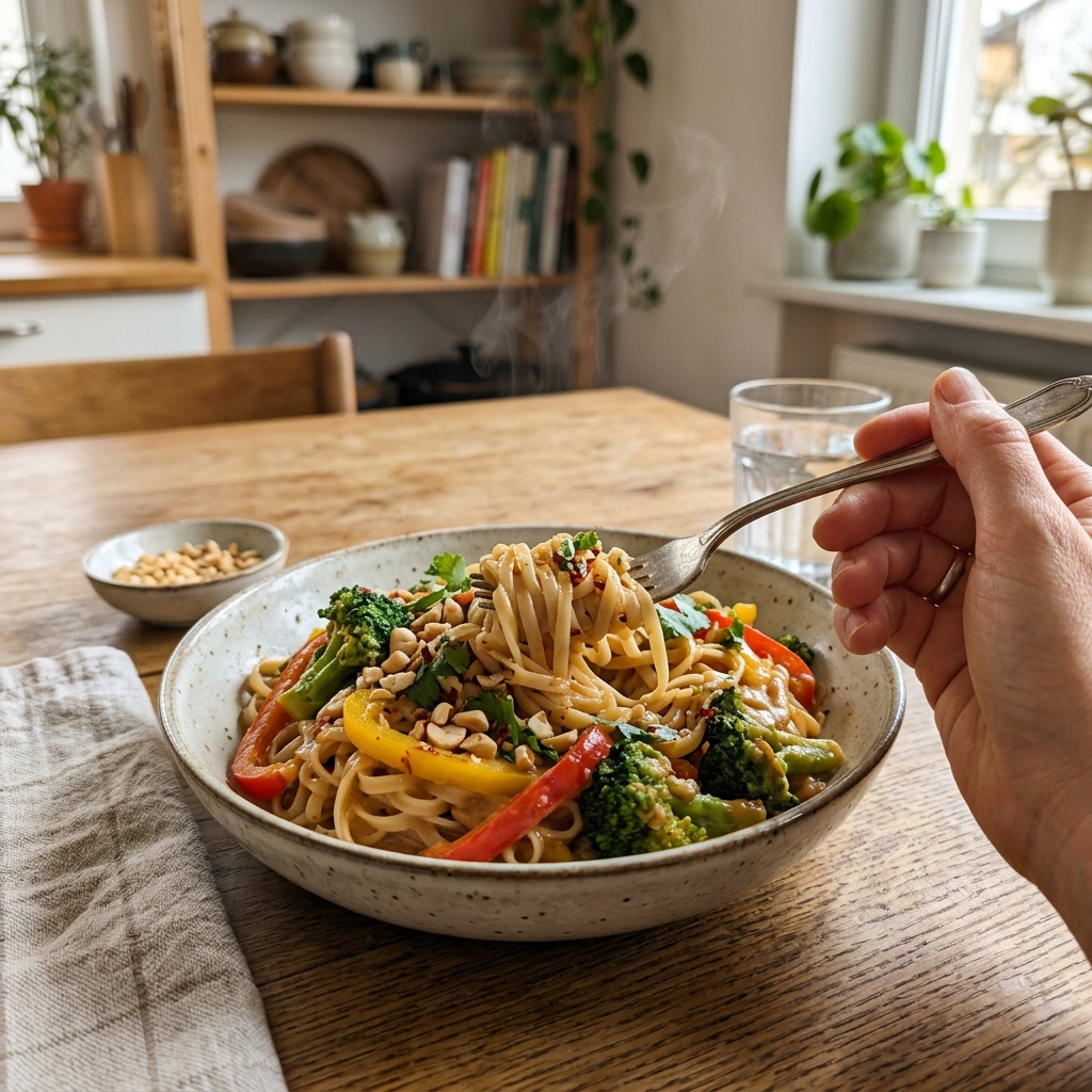 Vegan peanut noodle stir-fry