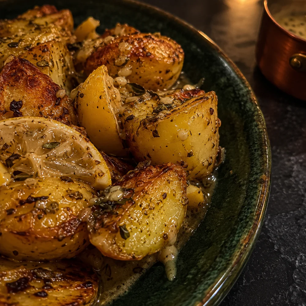 Vegan Greek oven-roasted lemon potatoes