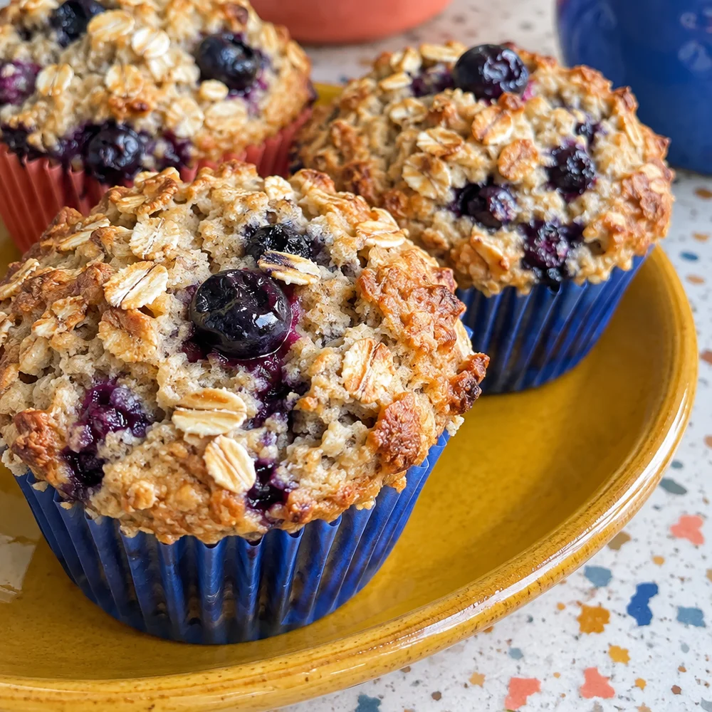 Vegan air fryer oat muffins with blueberries