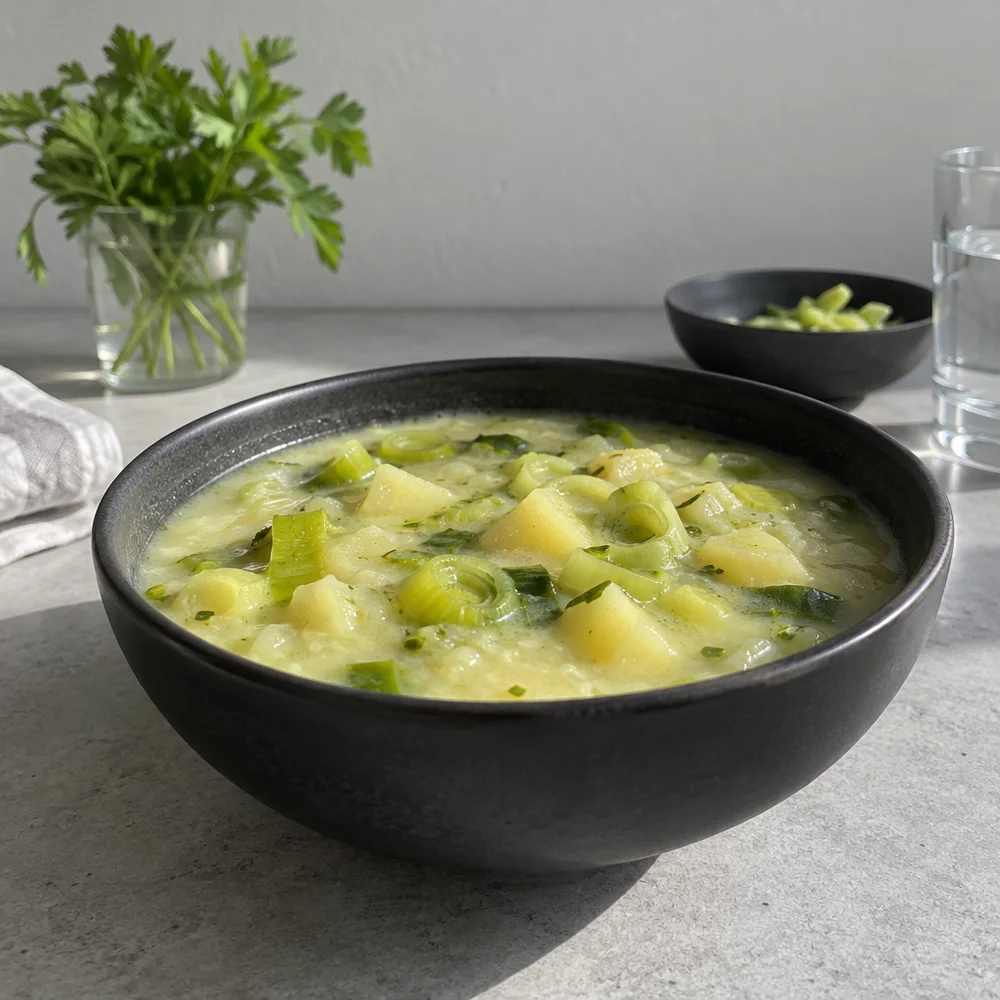 Vegan potato and leek soup