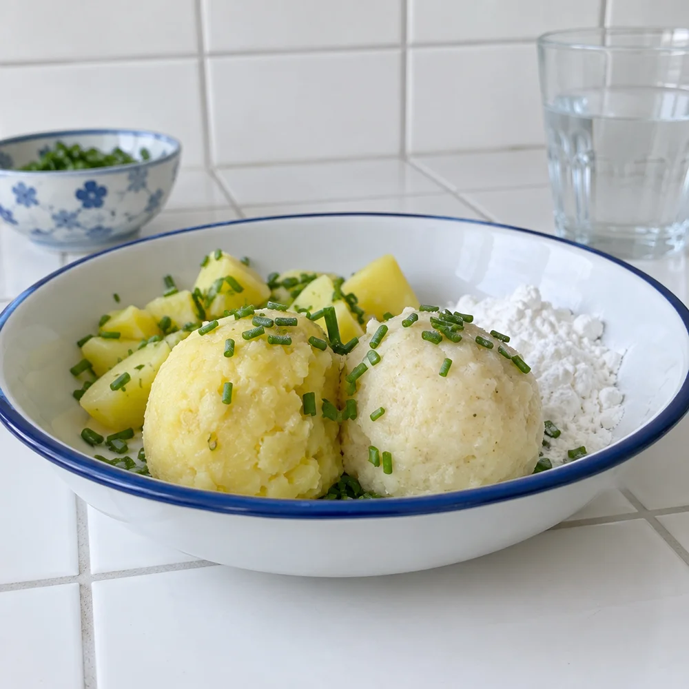 Vegan potato dumplings with raw and cooked potato