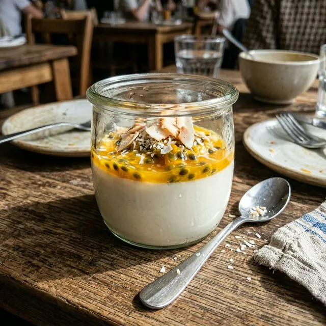 Coconut panna cotta with passion fruit