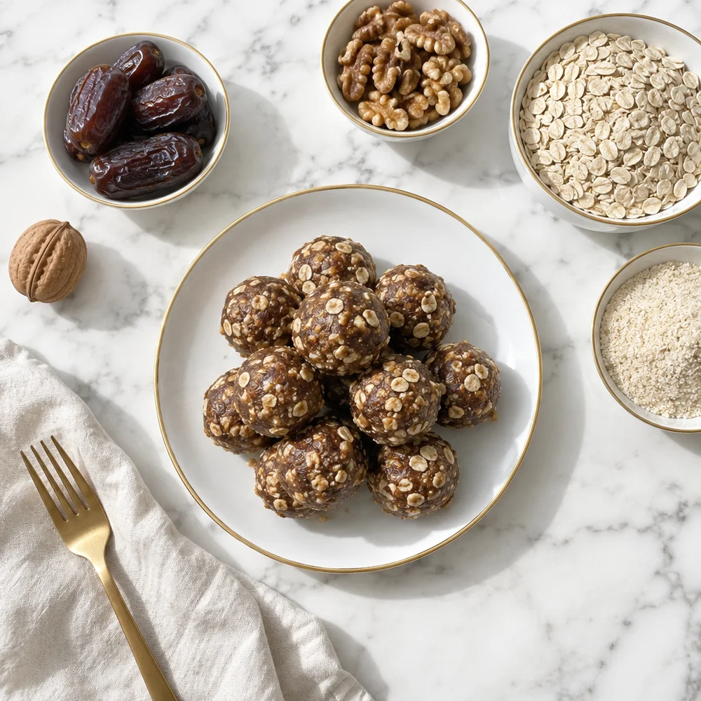 Vegan gingerbread energy balls with dates and walnuts