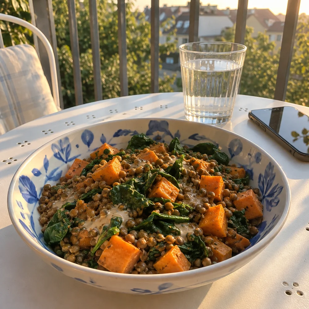 Vegan lentil and sweet potato bowl