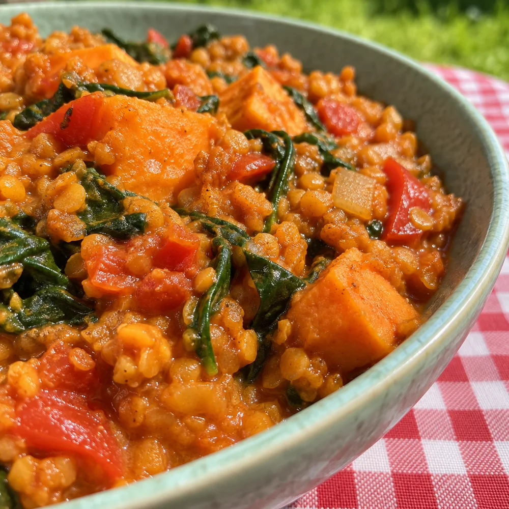 Vegan one-pan lentils with sweet potato