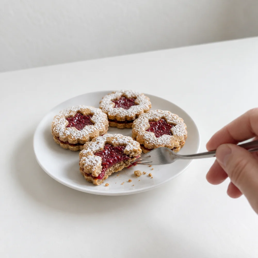 Vegan Linzer cookies with raspberry chia filling