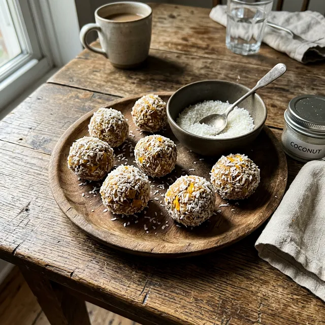 Vegan mango and coconut energy balls