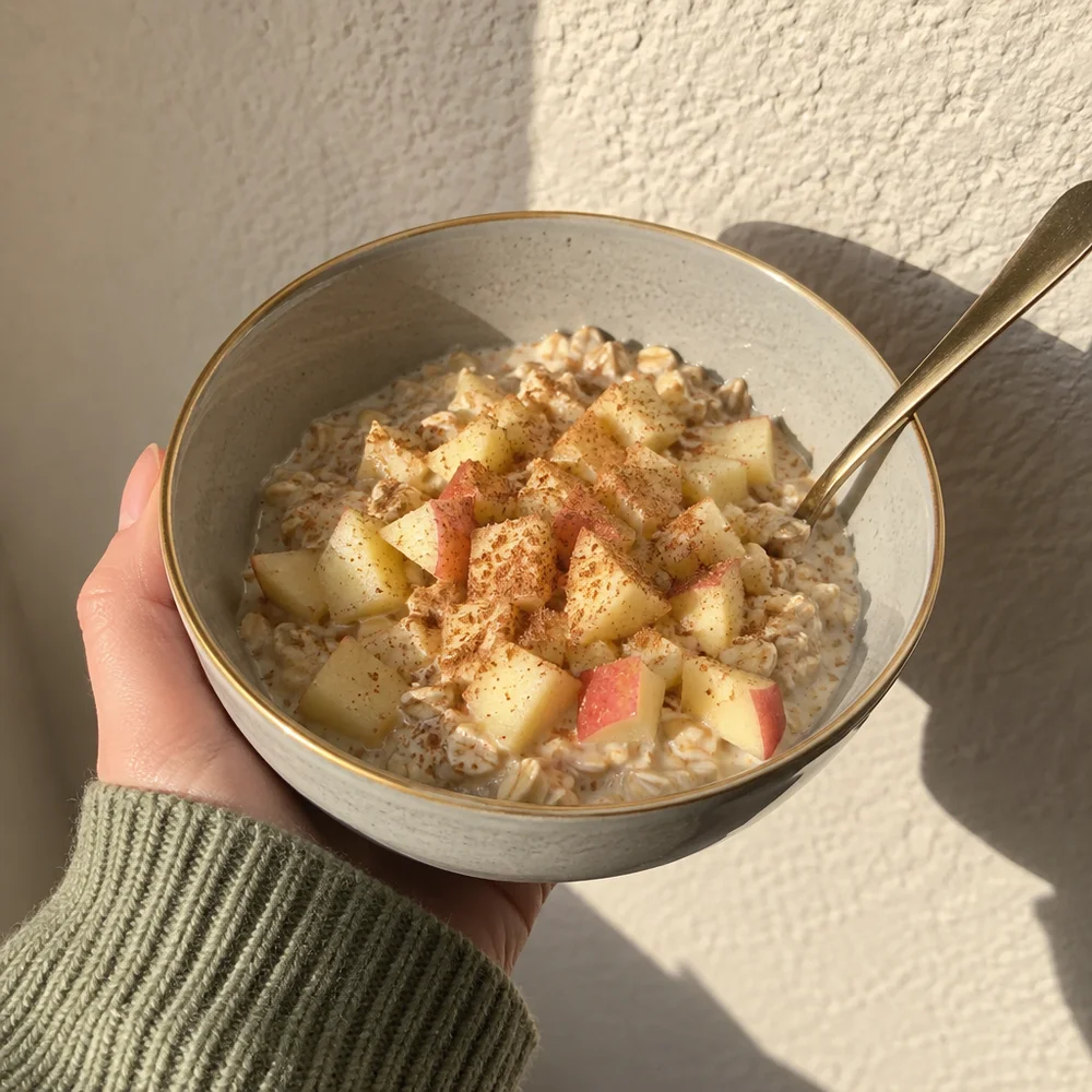 Vegan overnight oats with apple and cinnamon