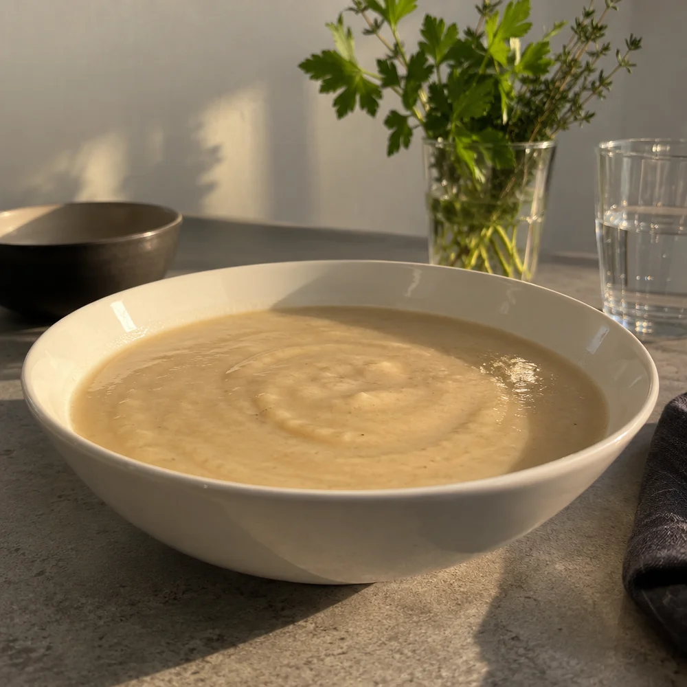 Vegan cream of parsnip and chestnut soup