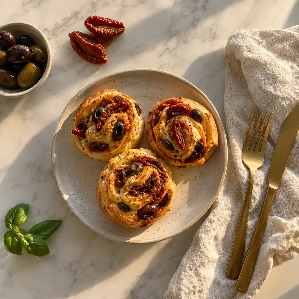 Vegan pizza swirls with olives and sun-dried tomatoes