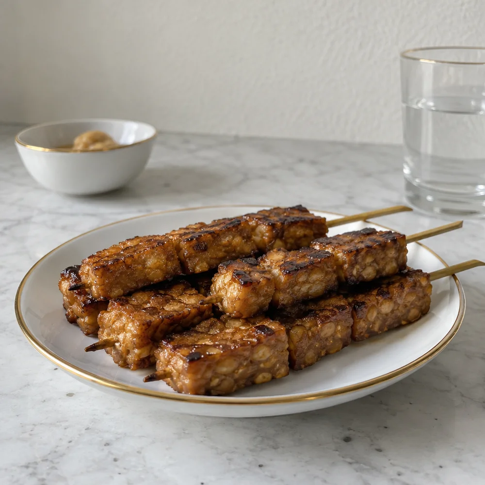 Vegan miso tempeh skewers