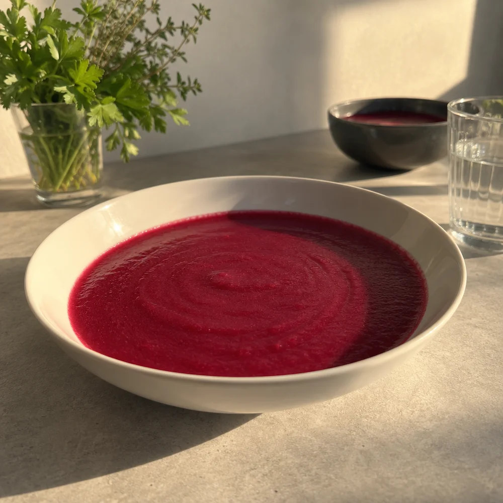 Vegan creamy beetroot soup