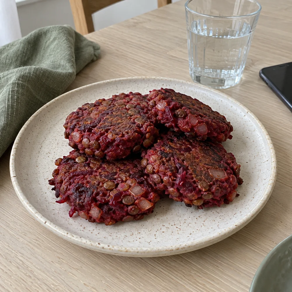 Vegan beetroot and lentil fritters