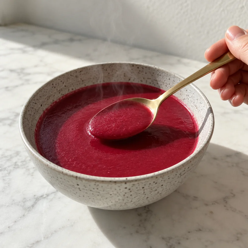 Vegan beetroot soup with horseradish