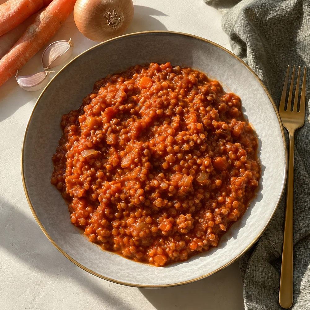 Vegan red lentil bolognese