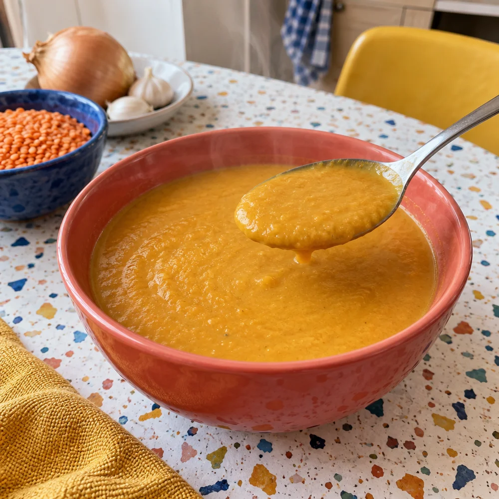 Vegan red lentil and coconut soup