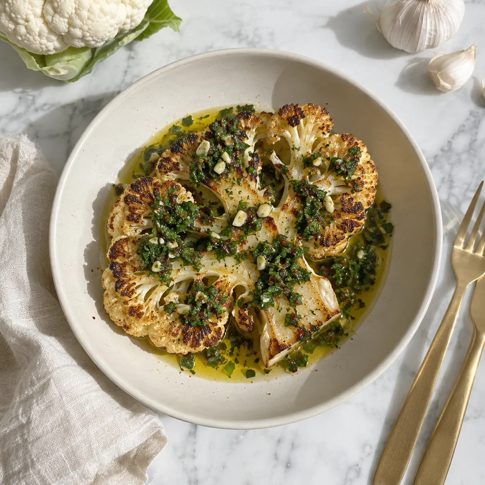 Vegan cauliflower steaks with chimichurri