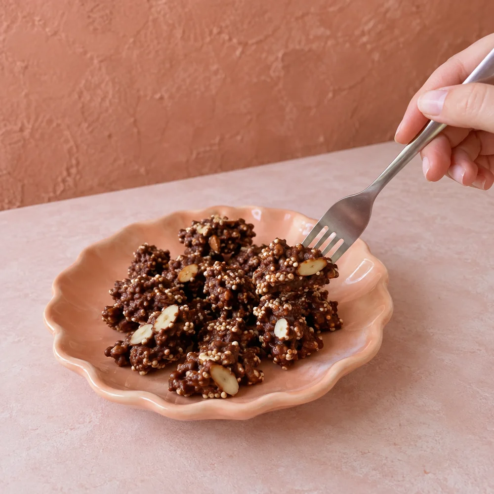 Vegan chocolate crunch clusters with amaranth and almonds