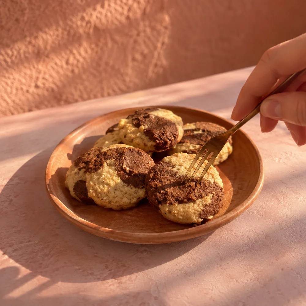 Vegan black and white cookies with spelt and cocoa