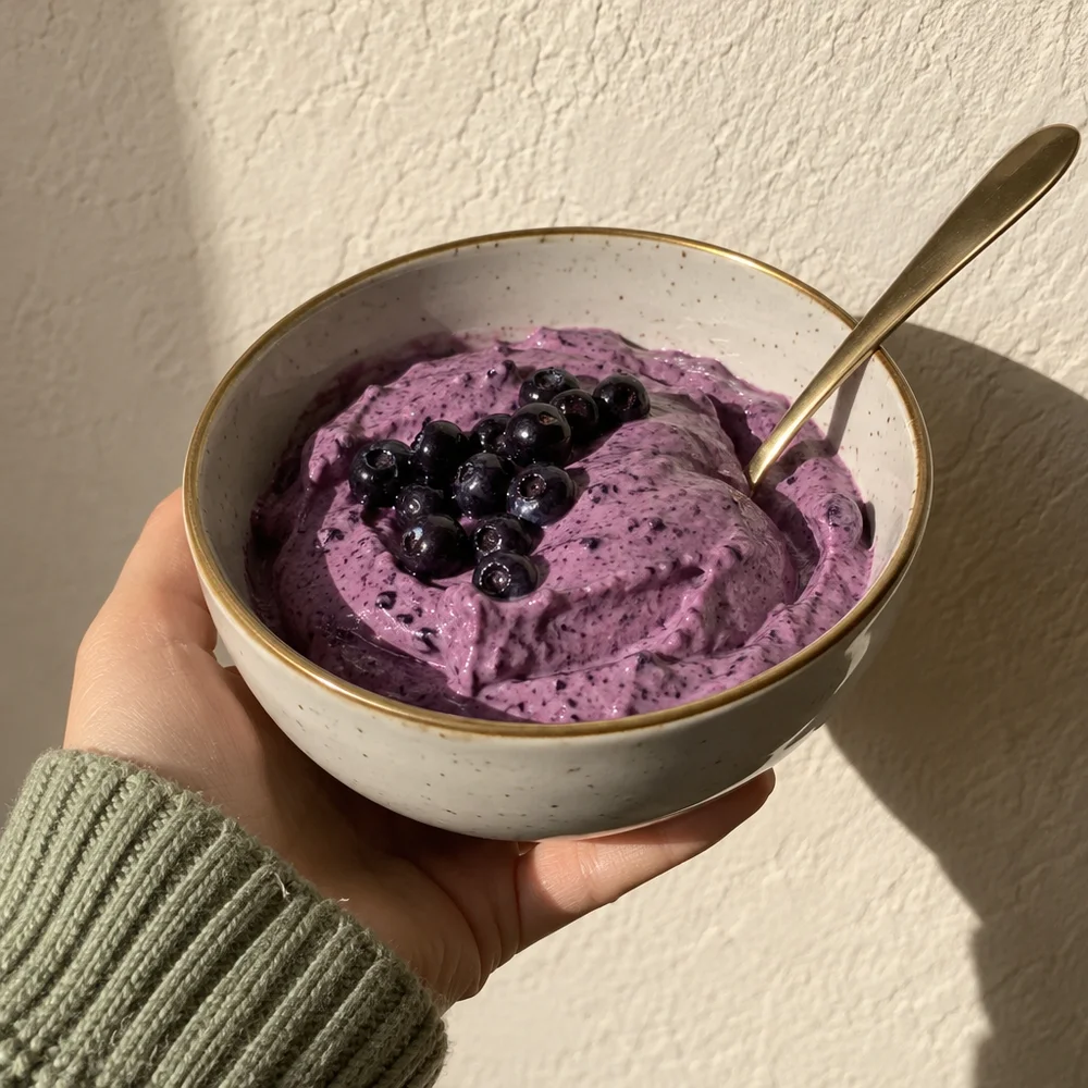 Vegan silken tofu and blueberry mousse