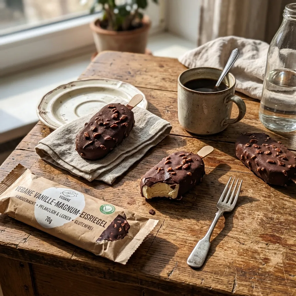Vegan vanilla ice cream bars with a chocolate coating