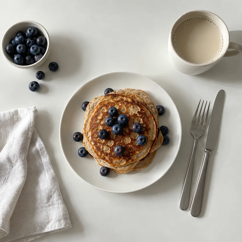 Vegan wholemeal pancakes with blueberries