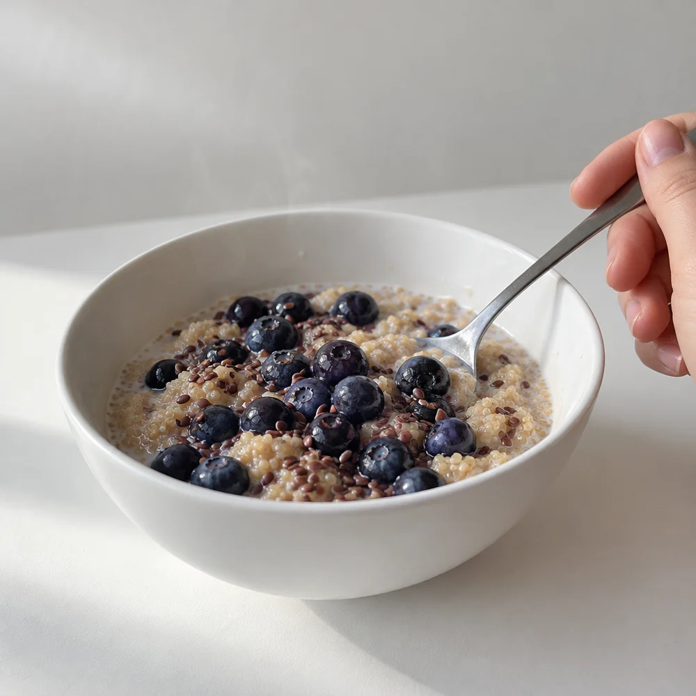 Vegan amaranth porridge with blueberries