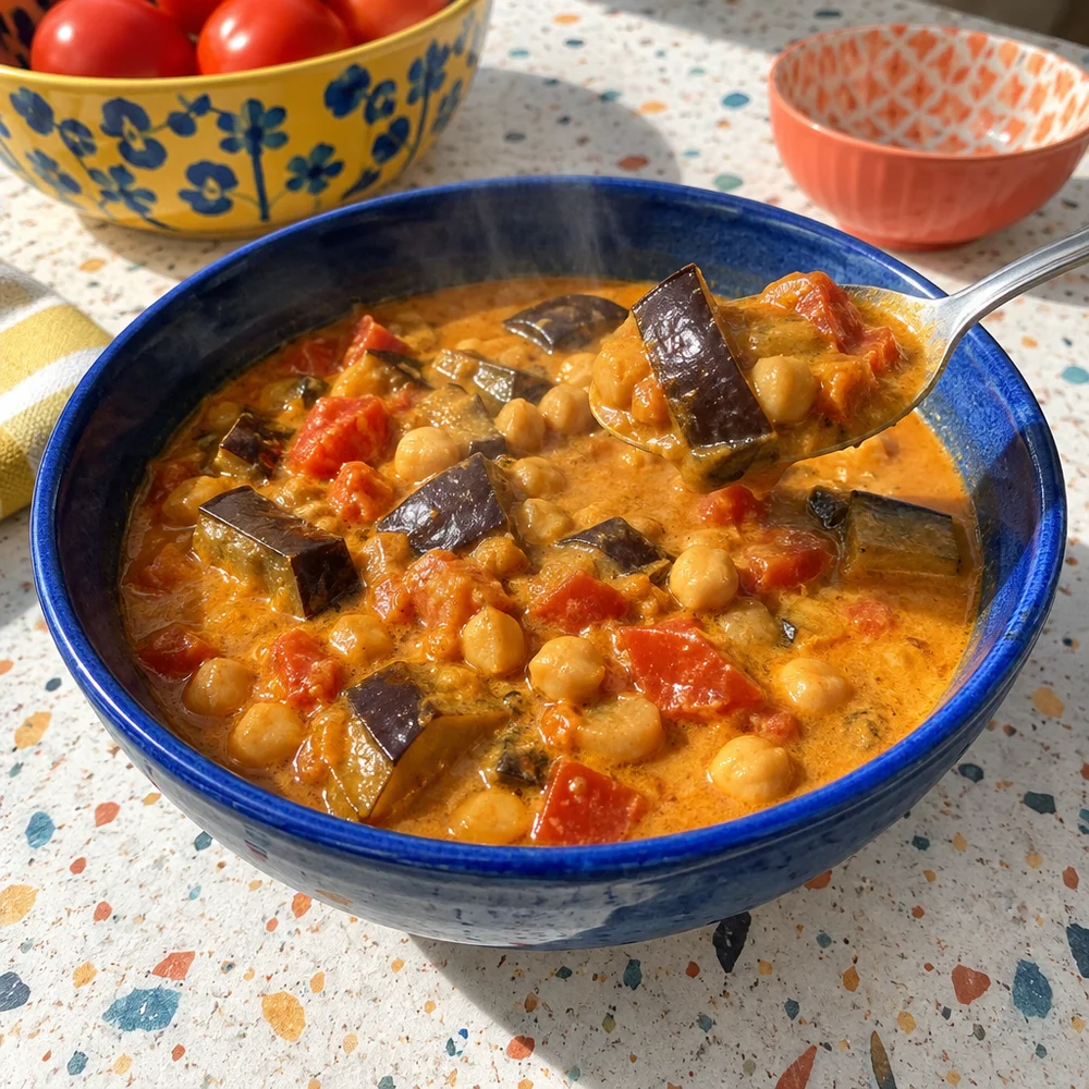 Vegan aubergine and chickpea curry