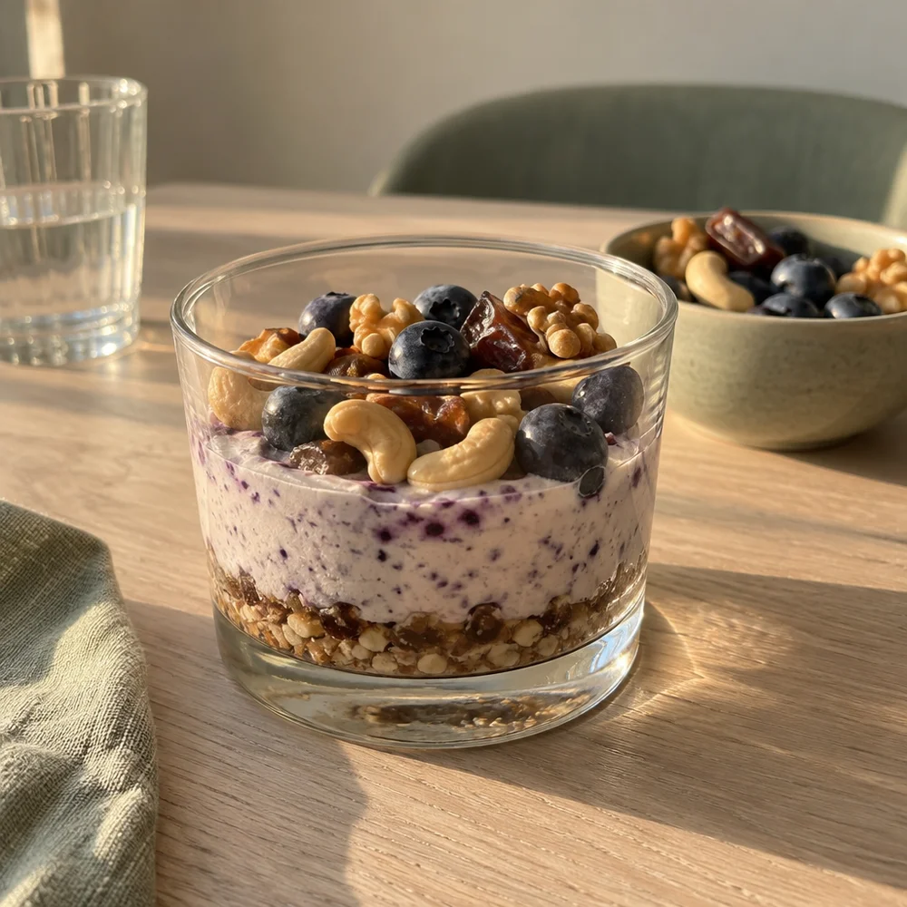 Vegan blueberry and cashew cheesecake