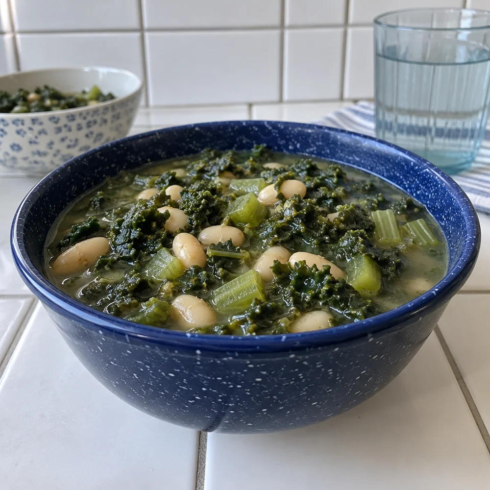 Vegan creamy kale stew with beans