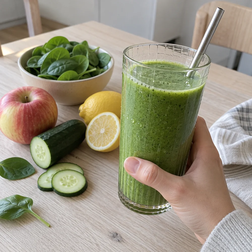 Vegan spinach and apple smoothie with cucumber