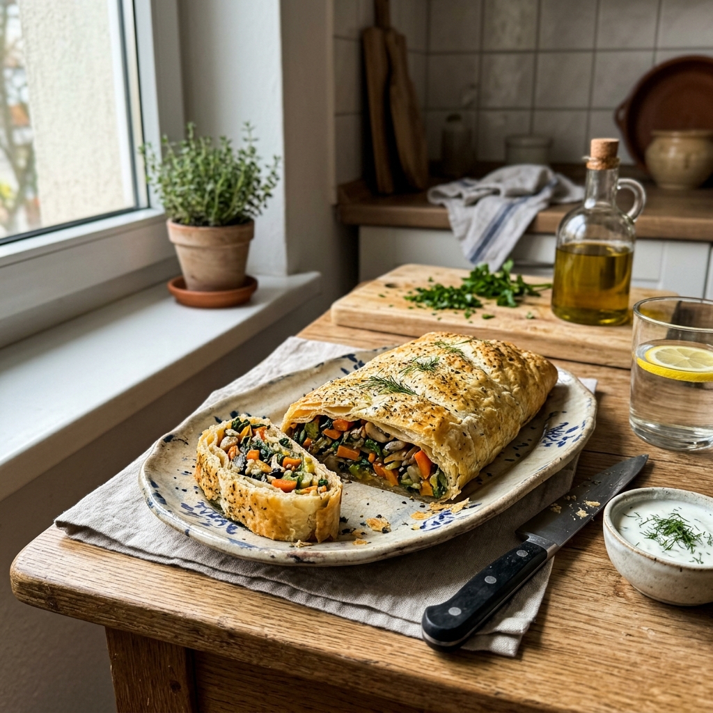 Vegan vegetable strudel